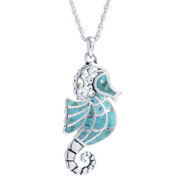 Seahorse Womens Enhanced Blue Turquoise Sterling Silver Pendant Necklace