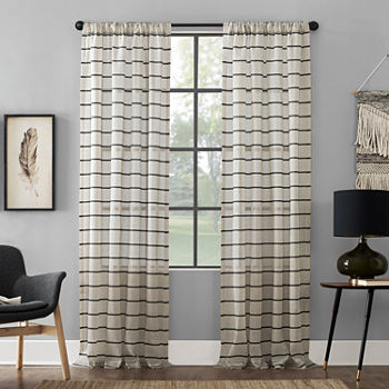 Clean Window Twill Stripe Anti-Dust Sheer Rod Pocket Single Curtain Panel