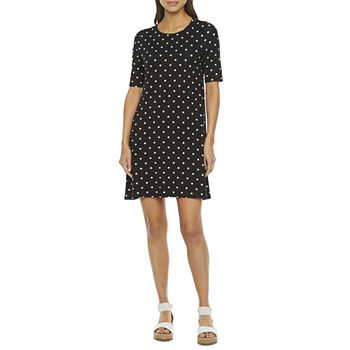 St. John's Bay Short Sleeve Dots A-Line Dress Tall