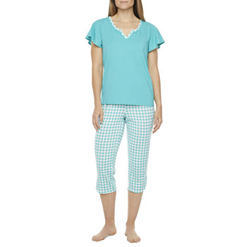 Liz Claiborne Womens 2-pc. Capri Pajama Set Short Sleeve V-Neck