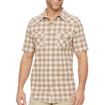 Mutual Weave Mens Regular Fit Short Sleeve Plaid Button-Down Shirt