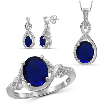 Diamond Accent Genuine Blue Sapphire Sterling Silver 3-pc. Jewelry Set