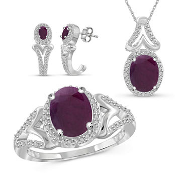 Diamond Accent Lead Glass-Filled Red Ruby Sterling Silver 3-pc. Jewelry Set