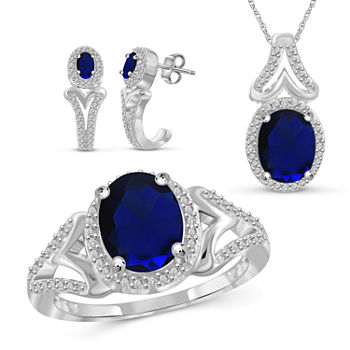 Diamond Accent Genuine Blue Sapphire Sterling Silver 3-pc. Jewelry Set
