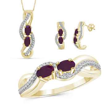 Diamond Accent Lead Glass-Filled Red Ruby 14K Gold Over Silver 3-pc. Jewelry Set