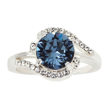Sparkle Allure Pure Silver Over Brass Blue Cubic Zirconia Cocktail Ring