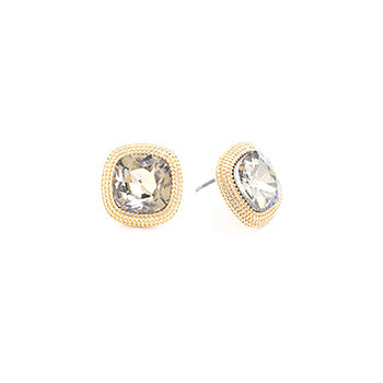 Sparkle Allure Crystal 24K Gold Over Brass 14.8mm Square Stud Earrings