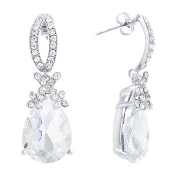 Sparkle Allure Pure Silver Over Brass Crystal Drop Earrings