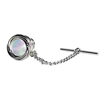 Rhodium-Plated Tie Tack with Mother-of-Pearl Stone