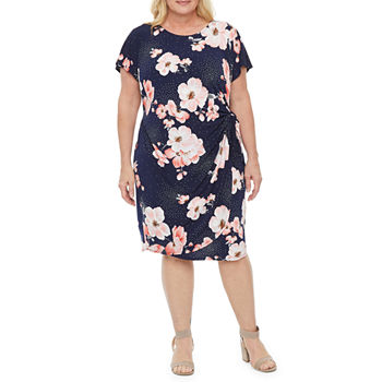 Robbie Bee Plus Short Sleeve Floral Puff Print Fit + Flare Dress