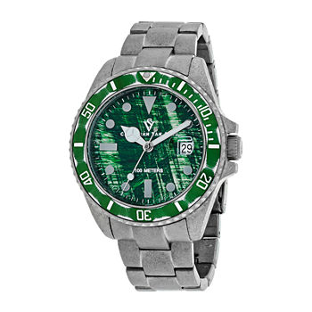 Christian Van Sant Montego Mens Green Dial and Silver-Tone Bracelet Watch