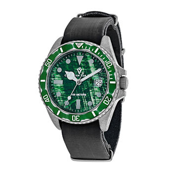 Christian Van Sant Montego Mens Green Dial and Black Leather Strap Watch