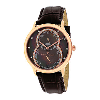 Christian Van Sant Infinie Womens Mother-of-Pearl Brown Leather Strap Watch