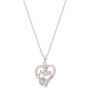 Sparkle Allure Mom In Heart Pendant Cubic Zirconia Pure Silver Over Brass 18 Inch Cable Heart Pendant Necklace