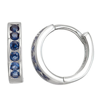 Children'S Blue Cubic Zirconia Sterling Silver 12mm Hoop Earrings