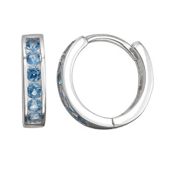 Children'S Blue Cubic Zirconia Sterling Silver 12mm Hoop Earrings