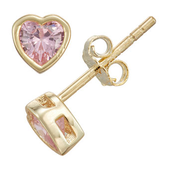 Children'S Pink Cubic Zirconia 14K Gold Over Silver 10.5mm Heart Stud Earrings