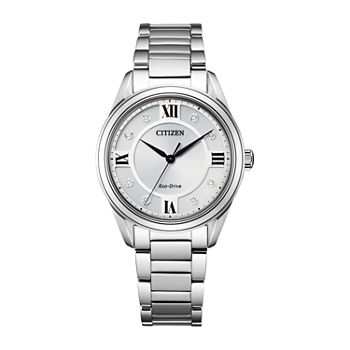 Citizen Arezzo Womens Diamond Accent Silver Tone Stainless Steel Bracelet Watch Em0870-58a