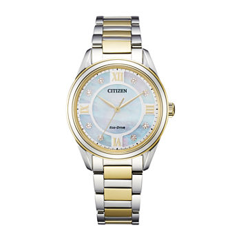 Citizen Arezzo Womens Diamond Accent Two Tone Stainless Steel Bracelet Watch Em0874-57d