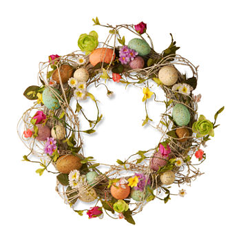 National Tree Co. Garden Accents 18" Easter Wreath With Eggs Flowers And Twigs Wreath
