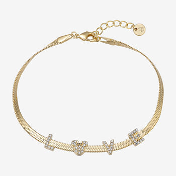 Disney Disney Classics Love Gold Plate Over Brass Crystal 8 1/2 Inch Herringbone Mickey Mouse Chain Bracelet