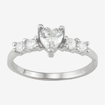 Girls White Cubic Zirconia Sterling Silver Heart Cocktail Ring