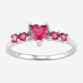 Girls Red Cubic Zirconia Sterling Silver Heart Cocktail Ring