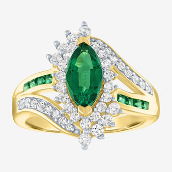 Lab Created Green Emerald 14K Gold Over Silver Band