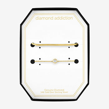 Diamond Addiction Womens 2-pc. Diamond Accent White Diamond Sterling Silver Gold Over Silver Bracelet Set