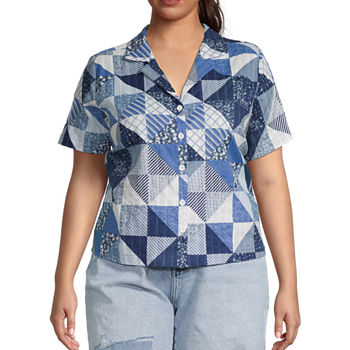 a.n.a Plus Womens Short Sleeve Boxy Fit Button-Down Shirt