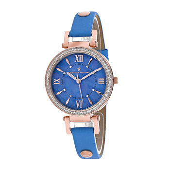 Christian Van Sant Petite Womens Blue Leather Strap Watch