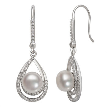 White Cultured Freshwater Pearl Sterling Silver Drop Earrings