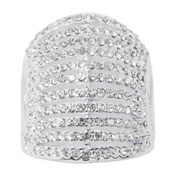 Sparkle Allure Crystal Pure Silver Over Brass Dome Cocktail Ring