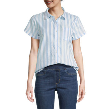St. John's Bay Tall Womens Short Sleeve Regular Fit Button-Down Shirt