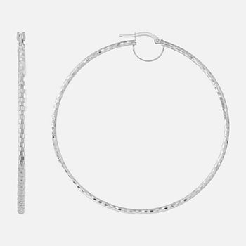 Made in Italy 10K White Gold 60mm Round Hoop Earrings