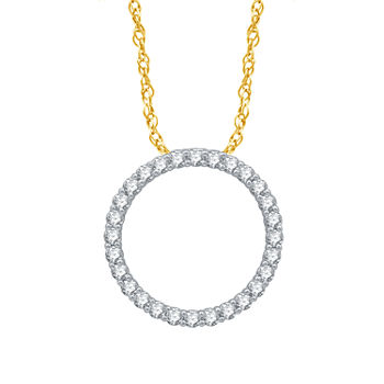 Ever Star Womens 1/2 CT. T.W. Lab Grown White Diamond 10K Gold Circle Pendant Necklace