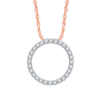 Ever Star Womens 1/2 CT. T.W. Lab Grown White Diamond 10K Rose Gold Circle Pendant Necklace