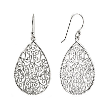 Silver Reflections Silver Plated Filigree Pear-Shaped Drop Earrings