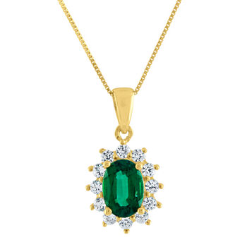 Womens Lab Created Green Emerald 10K Gold Pendant Necklace