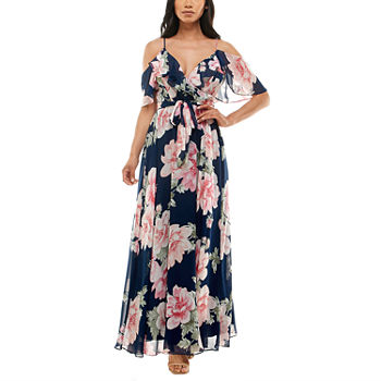 Premier Amour Short Sleeve Cold Shoulder Floral Maxi Dress