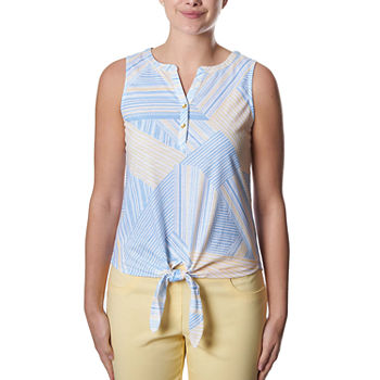 Hearts Of Palm Plus Womens Henley Neck Sleeveless Blouse