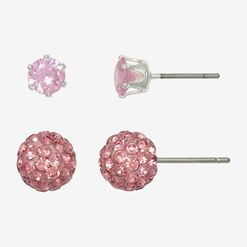 Mixit Fireball Pink Stud 2 Pair Cubic Zirconia Earring Set