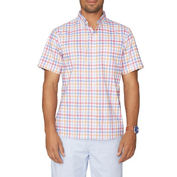 IZOD Mens Cooling Moisture Wicking Classic Fit Short Sleeve Plaid Button-Down Shirt