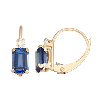Lab Created Blue Sapphire 10K Gold Drop Earrings