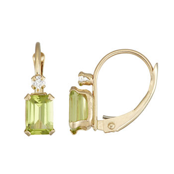 Genuine Green Peridot 10K Gold Rectangular Drop Earrings