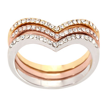 Sparkle Allure 3-pc. Crystal 14k Rose Gold Over Brass Ring Sets