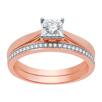 I Said Yes Womens 1/4 CT. T.W. Lab Grown White Diamond 14K Rose Gold Over Silver Sterling Silver Square Solitaire Bridal Set