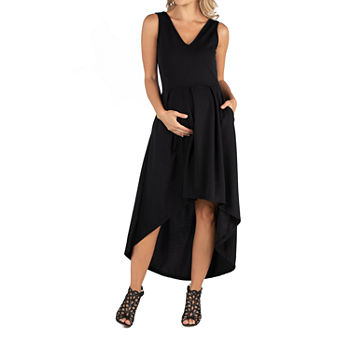 24/7 Comfort Apparel Sleeveles Fit and Flare High Low Dress
