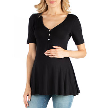 24/7 Comfort Apparel Cap Sleeve Tunic Top with Buttons
