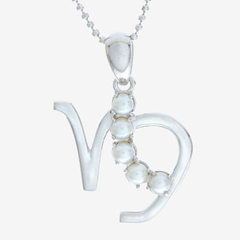 Capricorn Zodiac Cultured Freshwater Pearl and CZ Sterling Silver Pendant Necklace